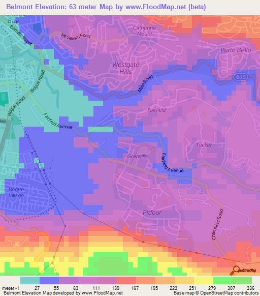 Belmont,Jamaica Elevation Map