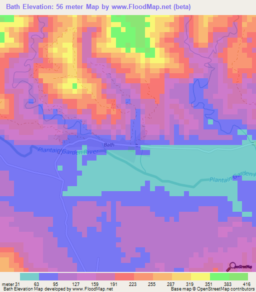 Bath,Jamaica Elevation Map