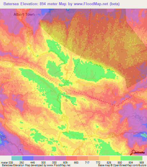 Batersea,Jamaica Elevation Map