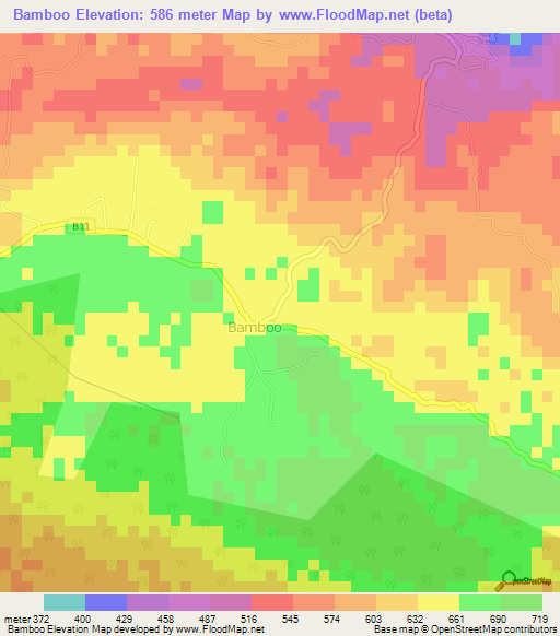 Bamboo,Jamaica Elevation Map