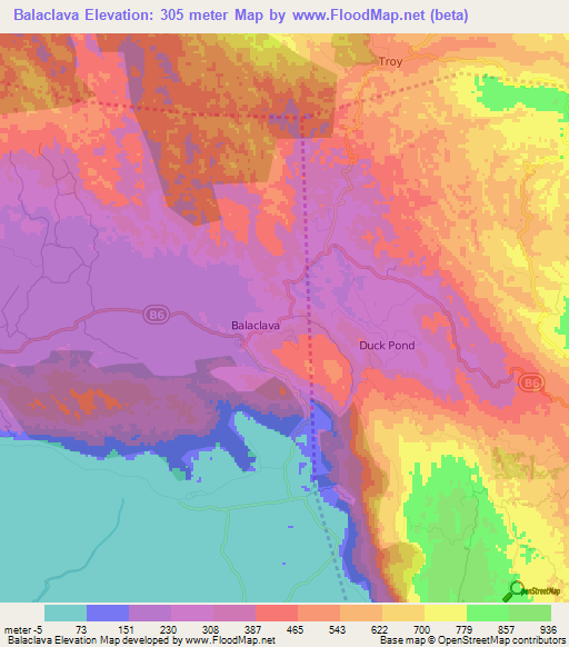 Balaclava,Jamaica Elevation Map