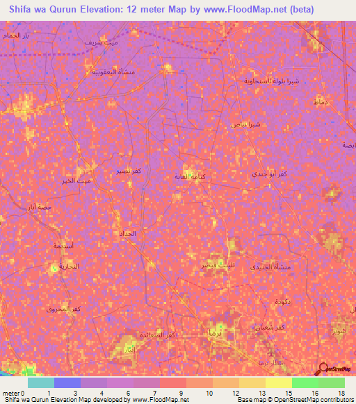Shifa wa Qurun,Egypt Elevation Map