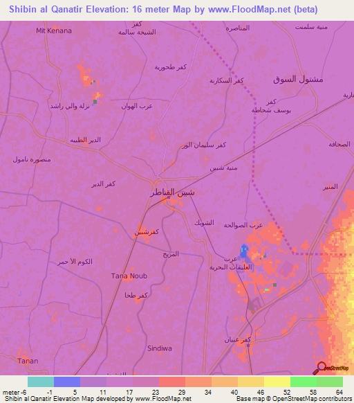 Shibin al Qanatir,Egypt Elevation Map