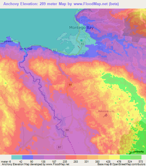 Anchovy,Jamaica Elevation Map