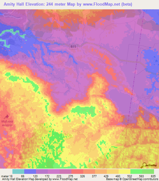 Amity Hall,Jamaica Elevation Map