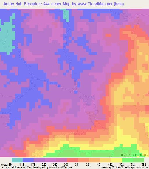 Amity Hall,Jamaica Elevation Map