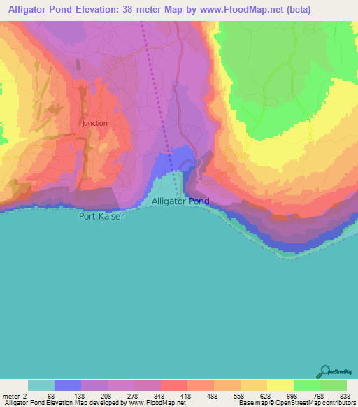 Alligator Pond,Jamaica Elevation Map