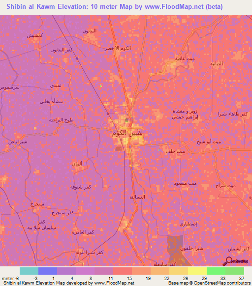 Shibin al Kawm,Egypt Elevation Map