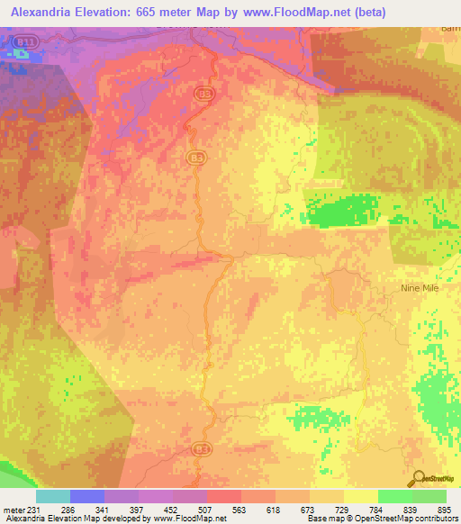 Alexandria,Jamaica Elevation Map