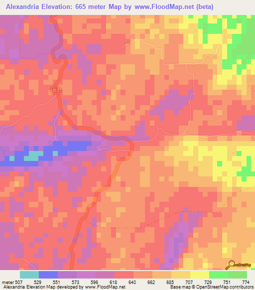 Alexandria,Jamaica Elevation Map