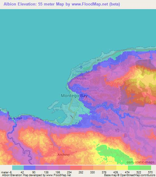 Albion,Jamaica Elevation Map