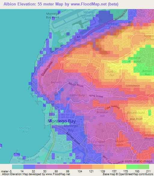 Albion,Jamaica Elevation Map