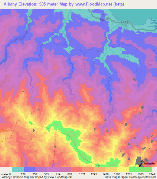 Albany,Jamaica Elevation Map