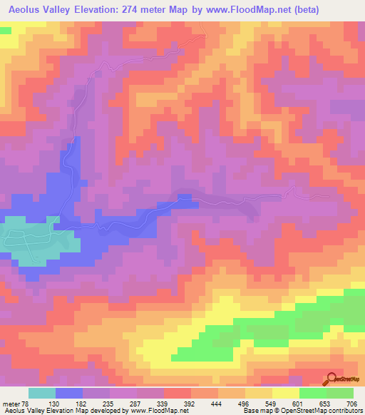 Aeolus Valley,Jamaica Elevation Map