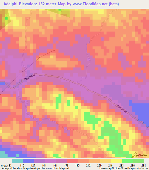 Adelphi,Jamaica Elevation Map