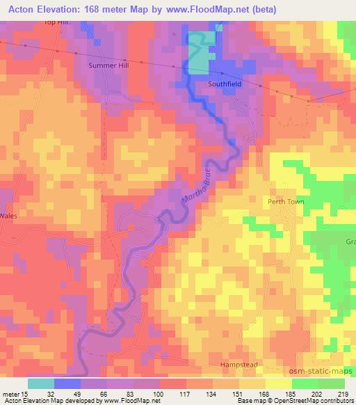 Acton,Jamaica Elevation Map