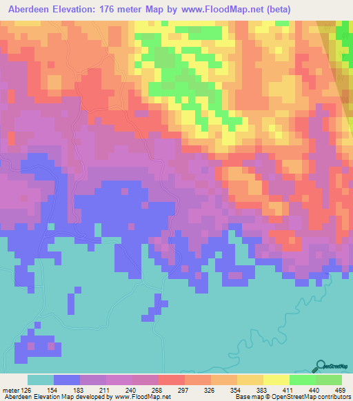 Aberdeen,Jamaica Elevation Map