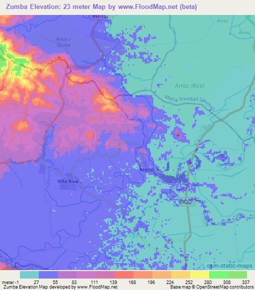 Zumba,Dominican Republic Elevation Map