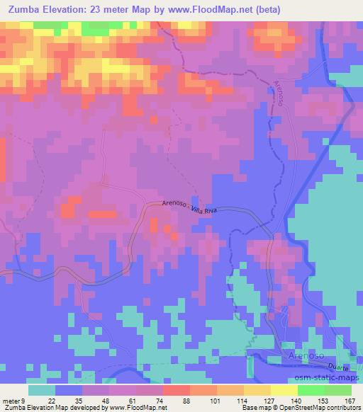 Zumba,Dominican Republic Elevation Map