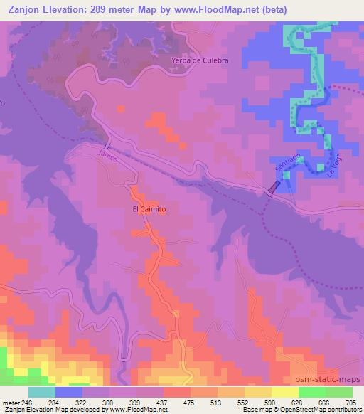 Zanjon,Dominican Republic Elevation Map