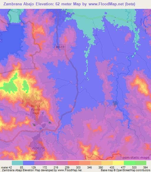 Zambrana Abajo,Dominican Republic Elevation Map