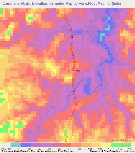 Zambrana Abajo,Dominican Republic Elevation Map