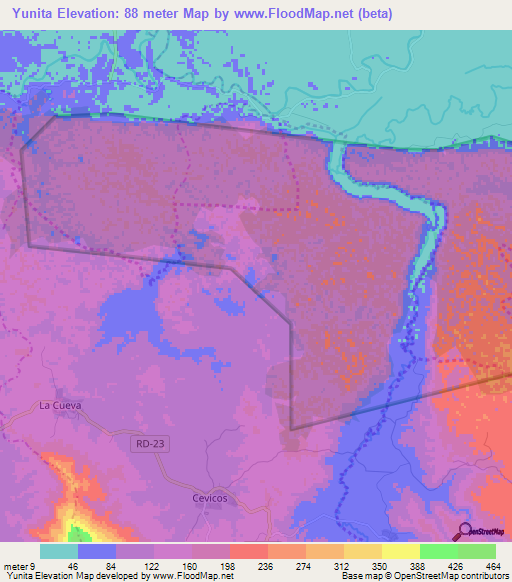 Yunita,Dominican Republic Elevation Map