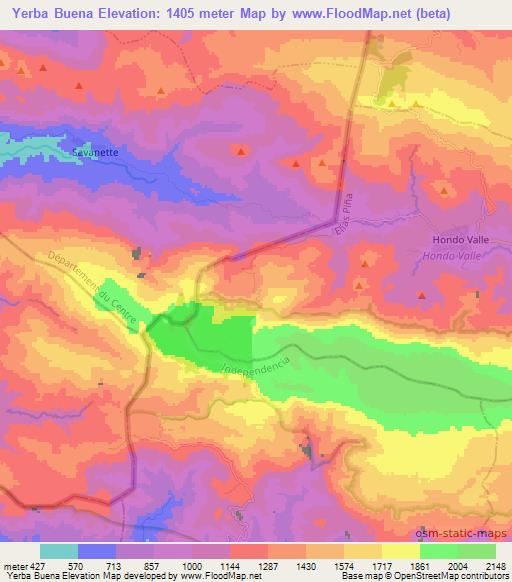 Yerba Buena,Dominican Republic Elevation Map