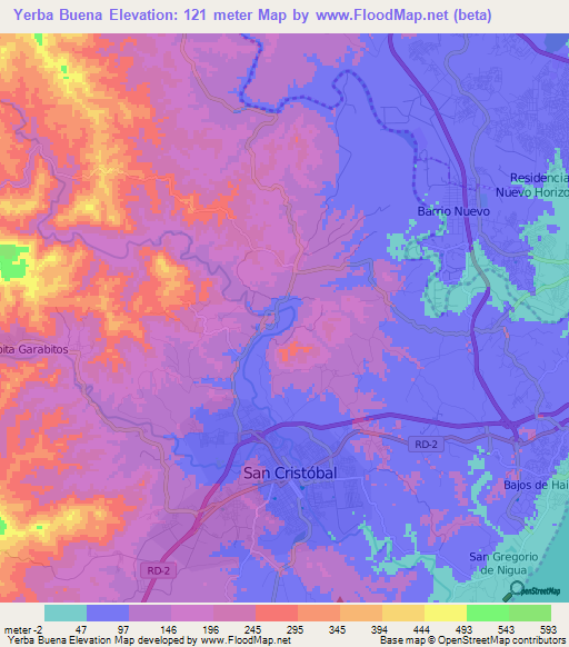 Yerba Buena,Dominican Republic Elevation Map