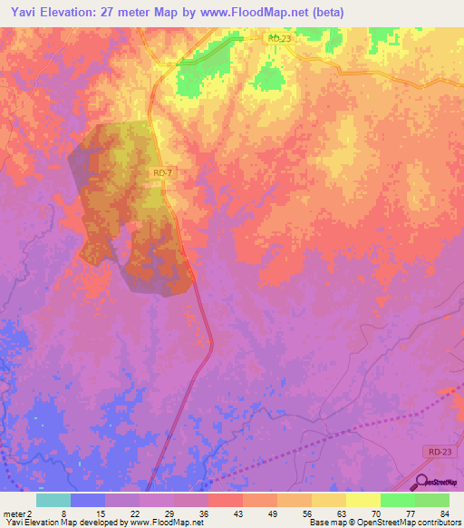 Yavi,Dominican Republic Elevation Map