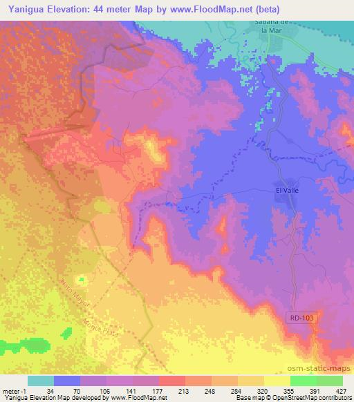 Yanigua,Dominican Republic Elevation Map