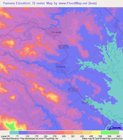 Yamasa,Dominican Republic Elevation Map