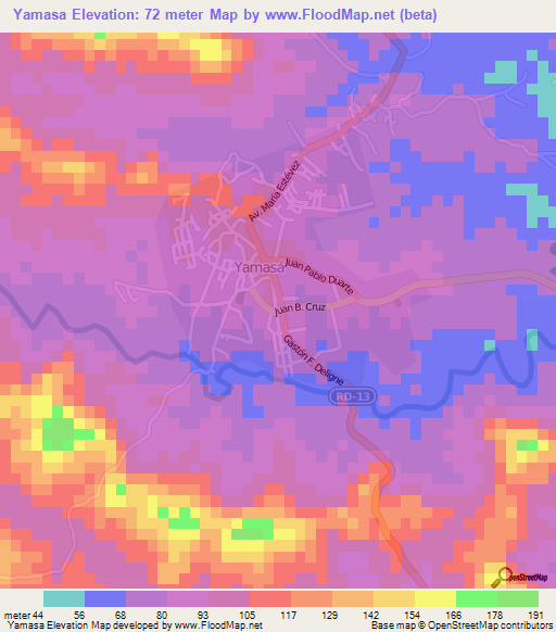 Yamasa,Dominican Republic Elevation Map