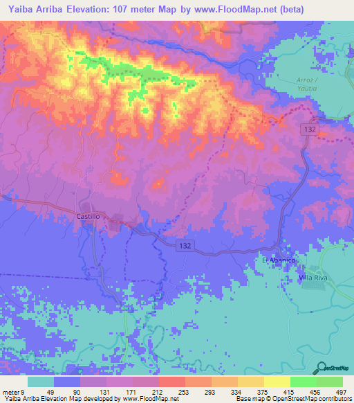 Yaiba Arriba,Dominican Republic Elevation Map