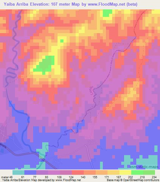 Yaiba Arriba,Dominican Republic Elevation Map