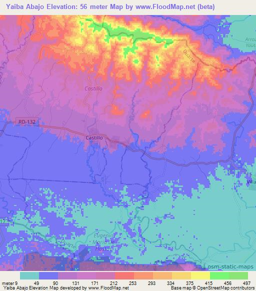 Yaiba Abajo,Dominican Republic Elevation Map