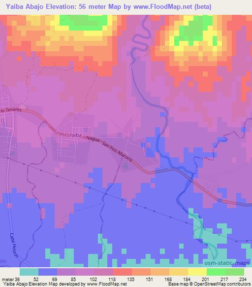 Yaiba Abajo,Dominican Republic Elevation Map