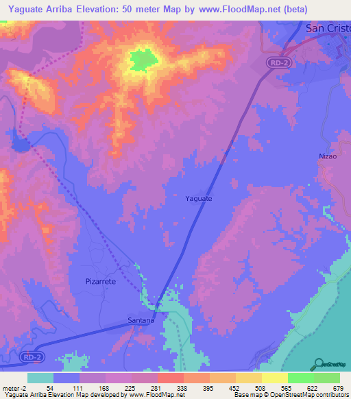 Yaguate Arriba,Dominican Republic Elevation Map