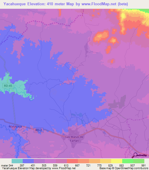 Yacahueque,Dominican Republic Elevation Map