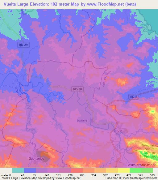 Vuelta Larga,Dominican Republic Elevation Map