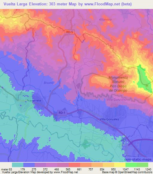 Vuelta Larga,Dominican Republic Elevation Map