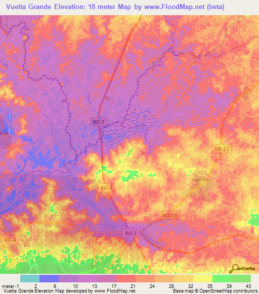 Vuelta Grande,Dominican Republic Elevation Map