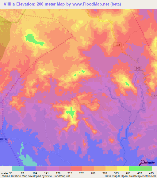 Villila,Dominican Republic Elevation Map