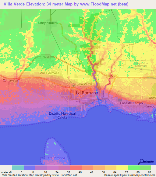 Villa Verde,Dominican Republic Elevation Map