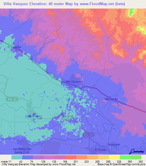 Villa Vasquez,Dominican Republic Elevation Map