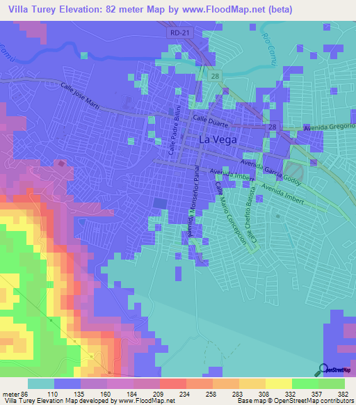 Villa Turey,Dominican Republic Elevation Map