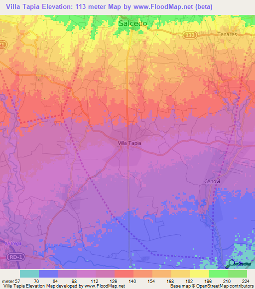 Villa Tapia,Dominican Republic Elevation Map