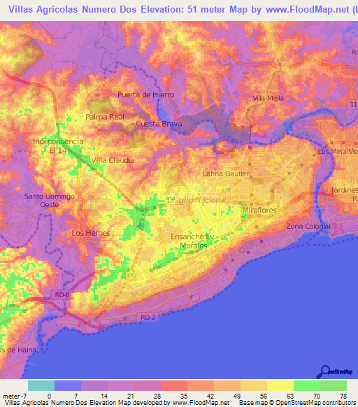 Villas Agricolas Numero Dos,Dominican Republic Elevation Map