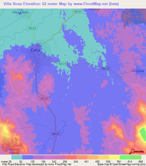 Villa Rosa,Dominican Republic Elevation Map