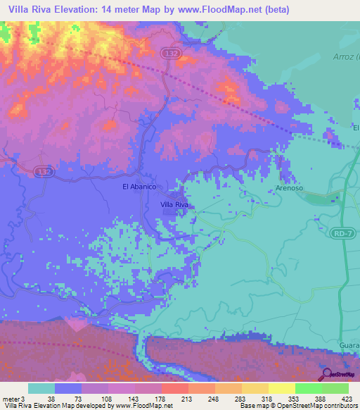 Villa Riva,Dominican Republic Elevation Map